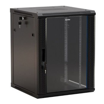 Hyperline TWB-0645-GP-RAL9004 Шкаф настенный 19-дюймовый (19") , 6U, 367x600х450мм, стеклянная дверь с перфорацией по бокам, ручка с замком, цвет черный (RAL 9004) (разобранный)