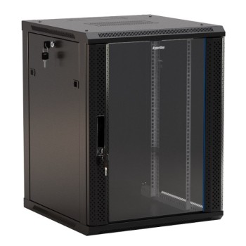 Hyperline TWB-1266-GP-RAL9004 Шкаф настенный 19-дюймовый (19") , 12U, 650x600х600мм, стеклянная дверь с перфорацией по бокам, ручка с замком, цвет черный (RAL 9004) (разобранный)