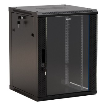 Hyperline TWB-1566-GP-RAL9004 Шкаф настенный 19-дюймовый (19") , 15U, 775x600х600мм, стеклянная дверь с перфорацией по бокам, ручка с замком, цвет черный (RAL 9004) (разобранный)